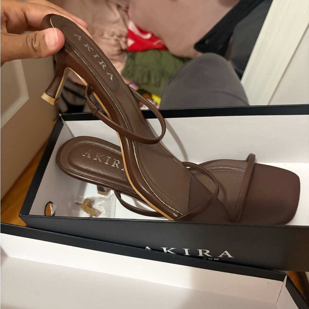 AKIRA Chocolate Strappy Heels
